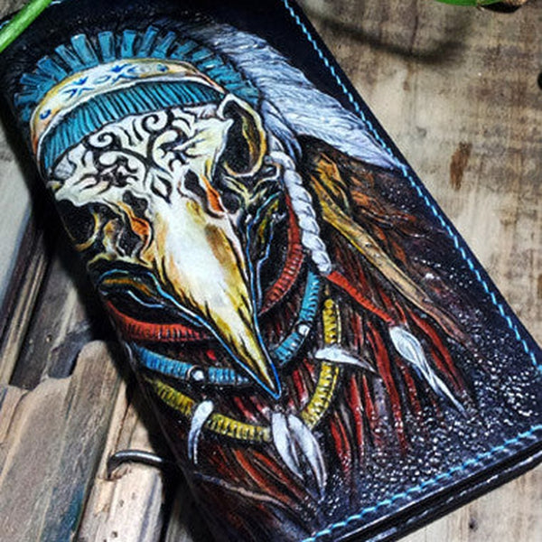 Handmade leather Biker wallet Indian Eagle trucker wallet leather men Tooled chain wallet