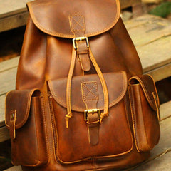 Genuine Leather Mens Cool Backpack Sling Bag Large Black Travel Bag Hiking Bag for men
