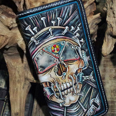 Handmade leather Biker trucker long Megadeth skull wallet leather men Black Carved Tooled wallet