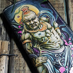 Handmade leather Biker trucker long The-arhat wallet leather men Black Carved Tooled wallet