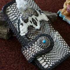 Handmade cobra leather black white biker wallet chain Long wallet clutch purse for men
