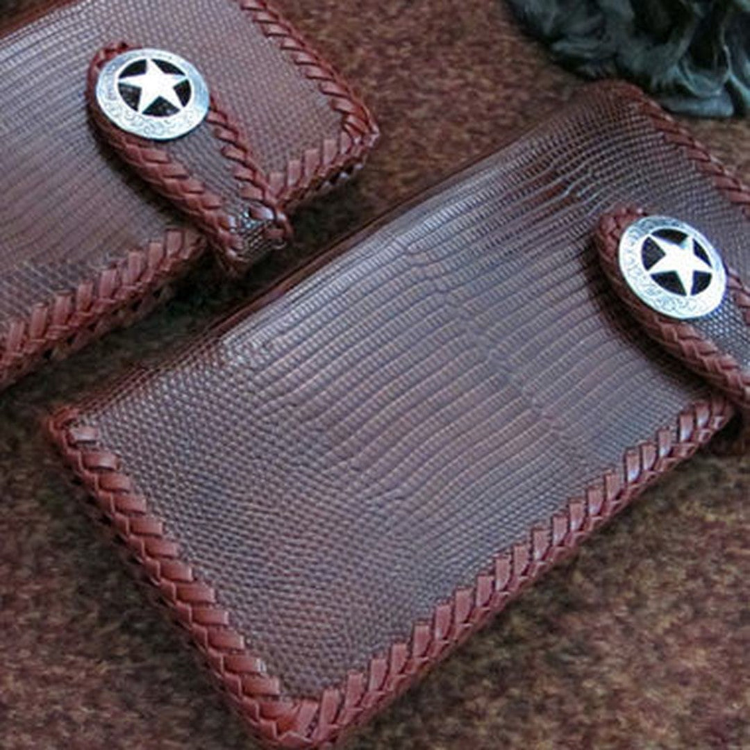 Handmade leather coffee lizard skin biker wallet  Long wallet clutch purse for men