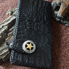 Handmade alligator skin crocodile leather black biker wallet Long wallet clutch for men
