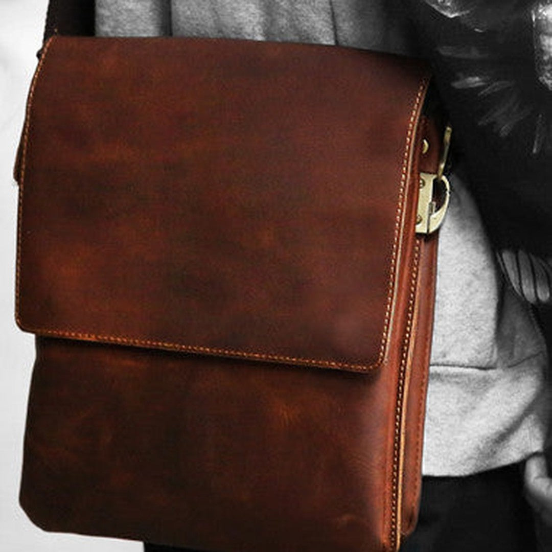 Cool leather mens messenger bag vintage shoulder laptop bag for men