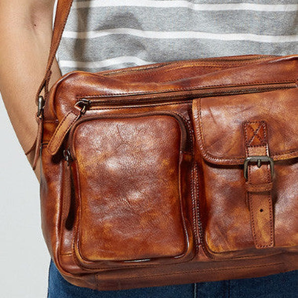 Cool leather mens Small messenger vintage shoulder bag for men