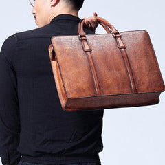 Vintage Leather mens Briefcase Handbag Shoulder Bag Business Bag for Men