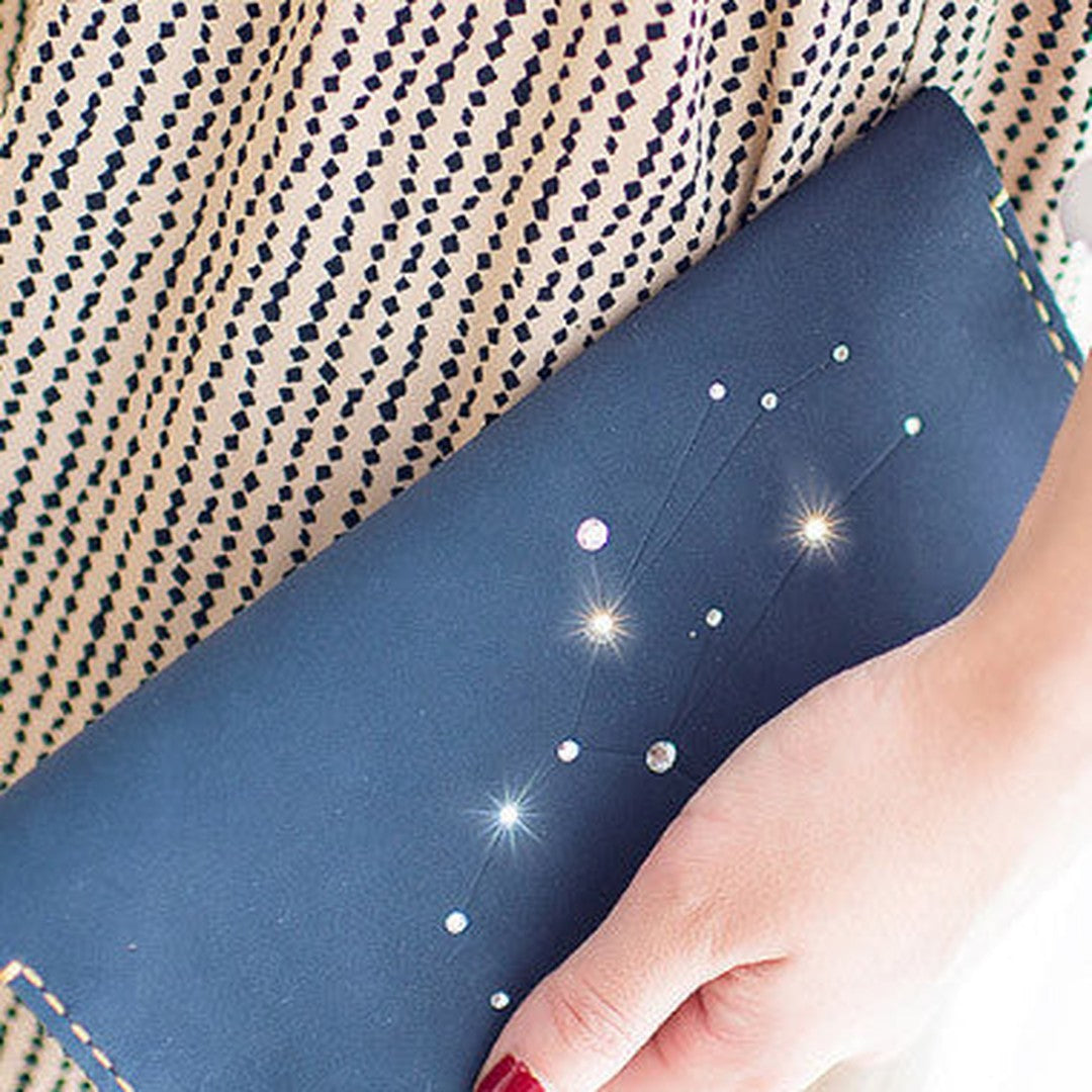 Handmade Women Leather Long Wallet Purse Clutch Wallet Constellation