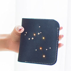 Handmade Leather billfold wallet purse women small wallet constellation