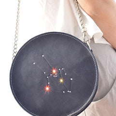Handmade Leather round bag shoulder bag constellation women leather crossbody bag