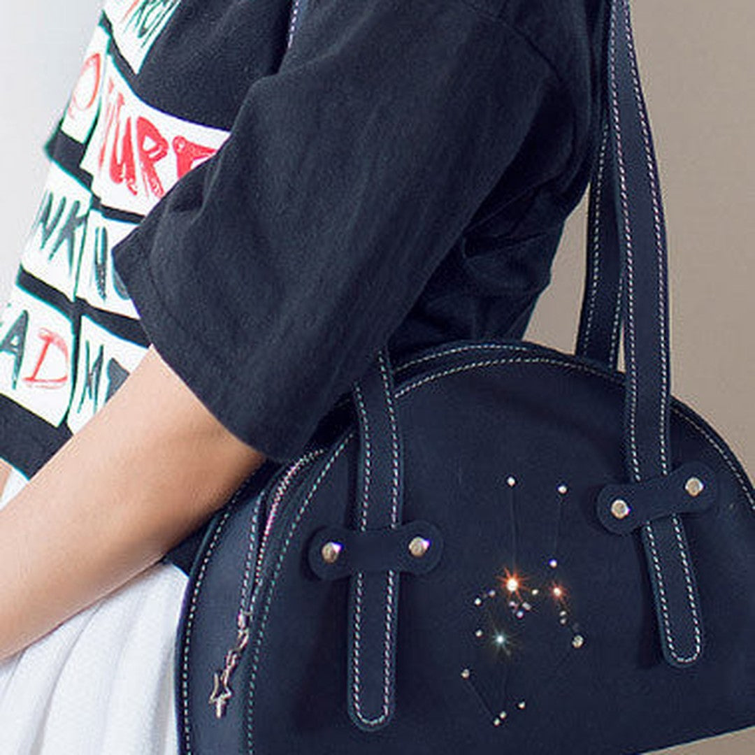 Handmade Leather purse shoulder bag constellation women leather handbag