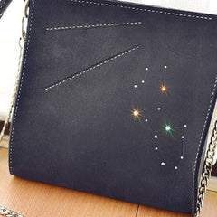 Handmade Leather purse clutch shoulder bag constellation women leather crossbody bag