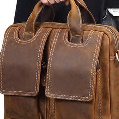 Vintage Mens Brown Leather Briefcase Work Bag Business Handbag For Men