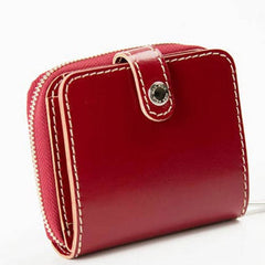 Handmade women billfold leather wallet zip beige red brown navy billfold wallet for her