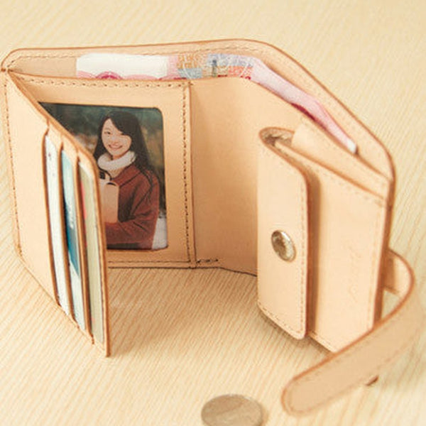 Handmade women billfold leather wallet beige vintage brown navy billfold wallet for her