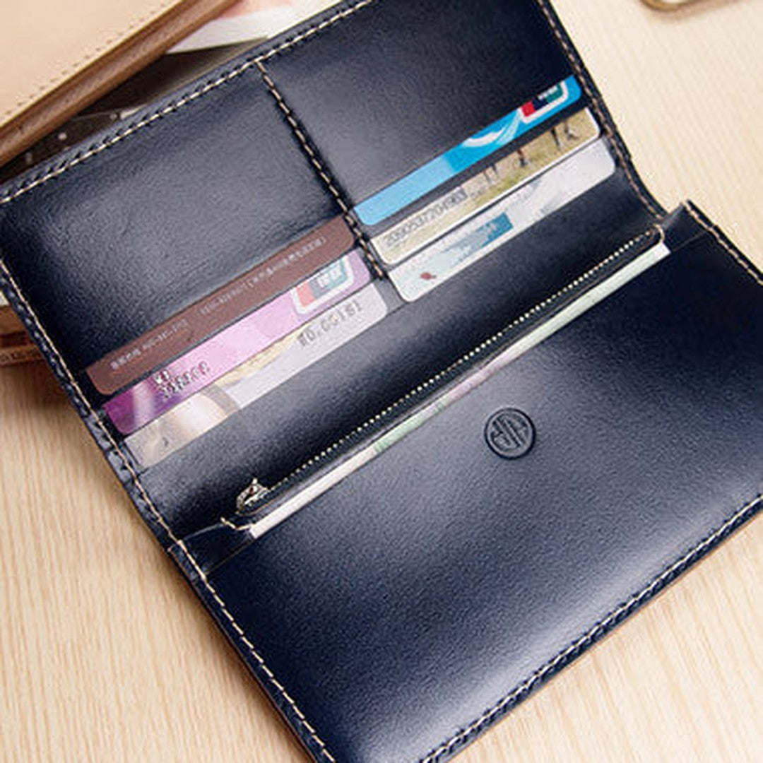 Handmade women long leather wallet beige vintage brown black green blue