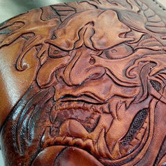 Handmade Carved Leather Billfold Wallet for Men – Prajna Mask Italian Veg-Tan