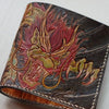 Handmade Carved Leather Billfold Wallet for Men – Hand Painted Azure Dragon Italian Veg-Tan