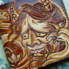 Handmade Carved Leather Billfold Wallet for Men – Hand Painted Prajna Mask Italian Veg-Tan