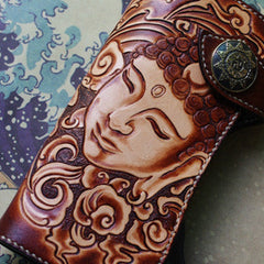 Handmade biker wallet vintage hand painting Sakyamuni leather biker wallet for men