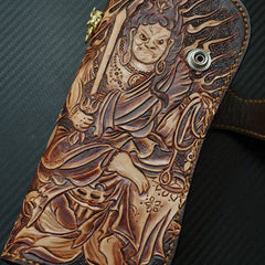 Handmade biker wallet vintage hand painting Acalanatha leather biker wallet for men