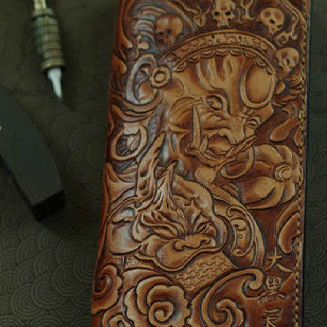 Handmade men wallet vintage hand painting god of law leather biker wallet for men