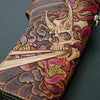 Handmade biker wallet vintage hand painting skull flower leather biker long wallet for men