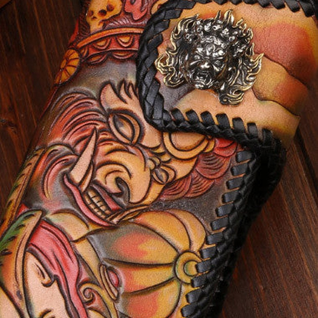Handmade leather Long biker trucker wallet leather chain men Acala black wallet