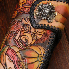 Handmade leather Long biker trucker wallet leather chain men Acala black wallet