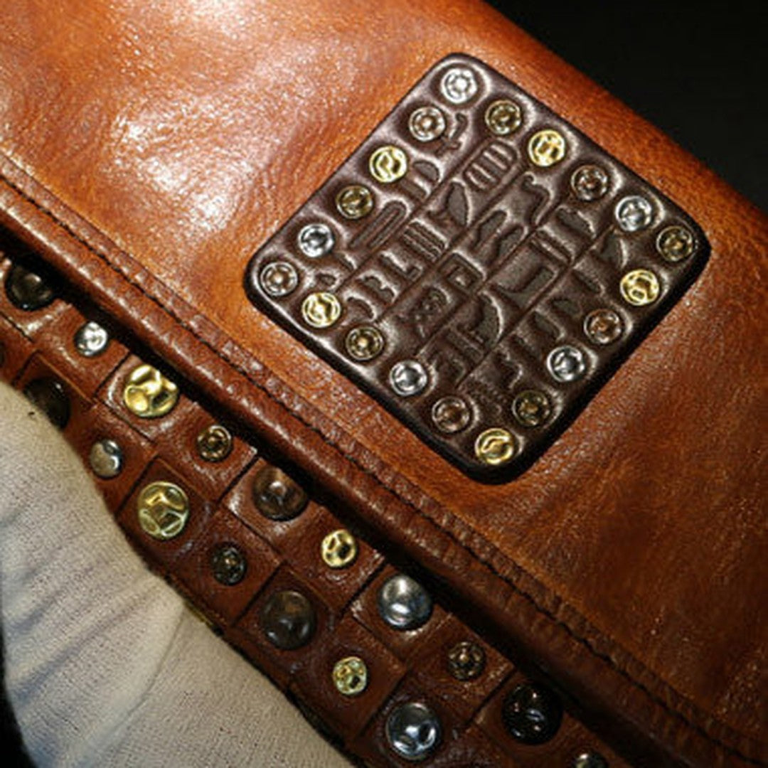 Handmade long wallet leather men rivet clutch vintage wallet for men