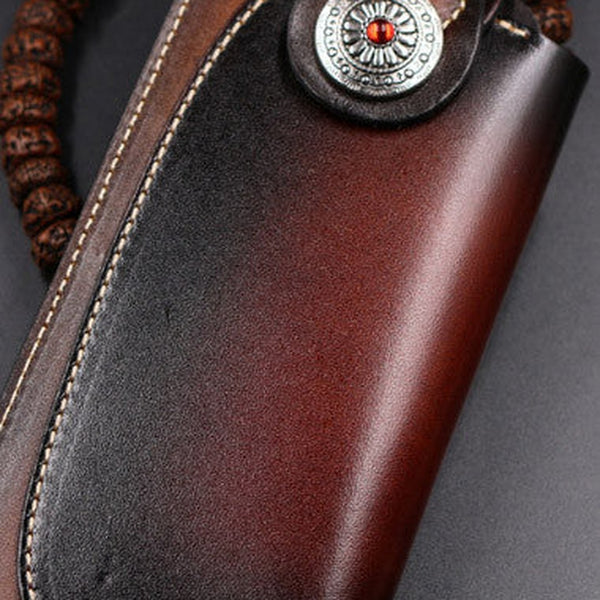 Handmade leather biker trucker wallet leather chain men vintage coffee wallet
