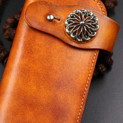 Handmade leather Long biker trucker wallet leather chain men vintage brown wallet