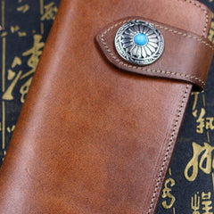 Handmade leather Long biker trucker wallet leather chain men vintage caramel wallet