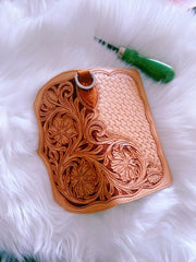 Handmade leather Beige Black floral wallet leather women men Long Wallet clutch Tooled wallet