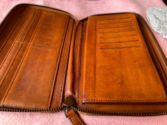 Cool leather mens long wallet vintage zipper long clutch wallet for men