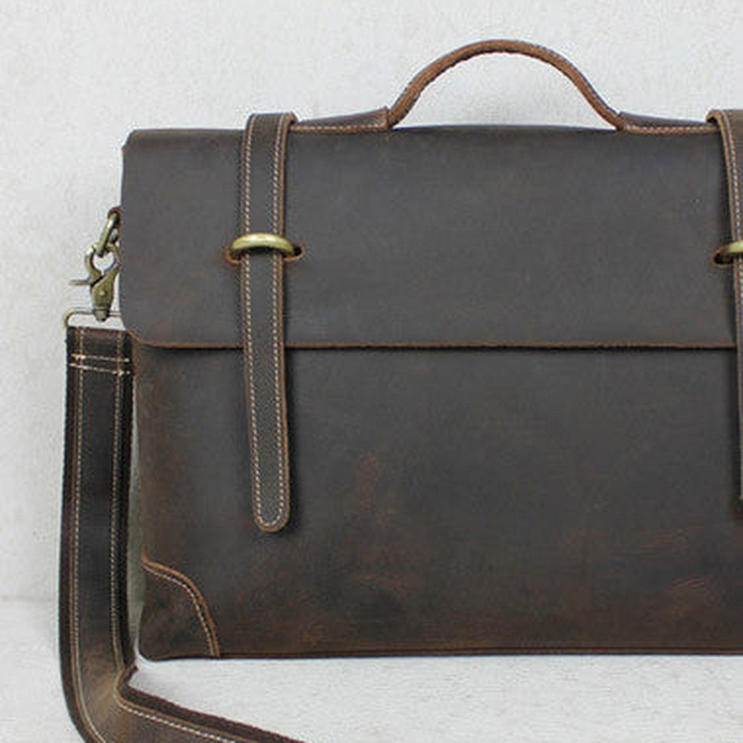 Handmade leather men Briefcase messenger coffee brown shoulder laptop 14 inch bag vintage bag