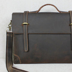 Handmade leather men Briefcase messenger coffee brown shoulder laptop 14 inch bag vintage bag