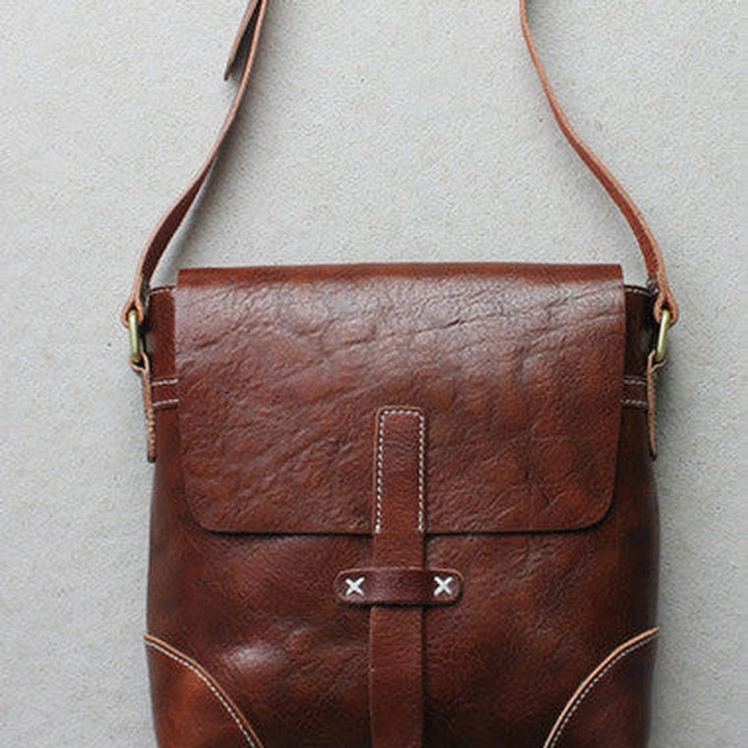 Handmade leather Briefcases men messenger Coffee small shoulder bag vintage bag for him