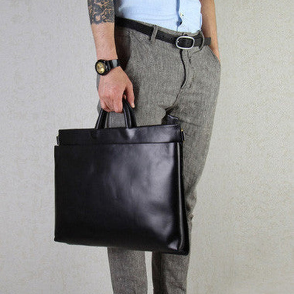 Slim black leather men Briefcase black shoulder laptop Briefcase Business Briefcase Work bag
