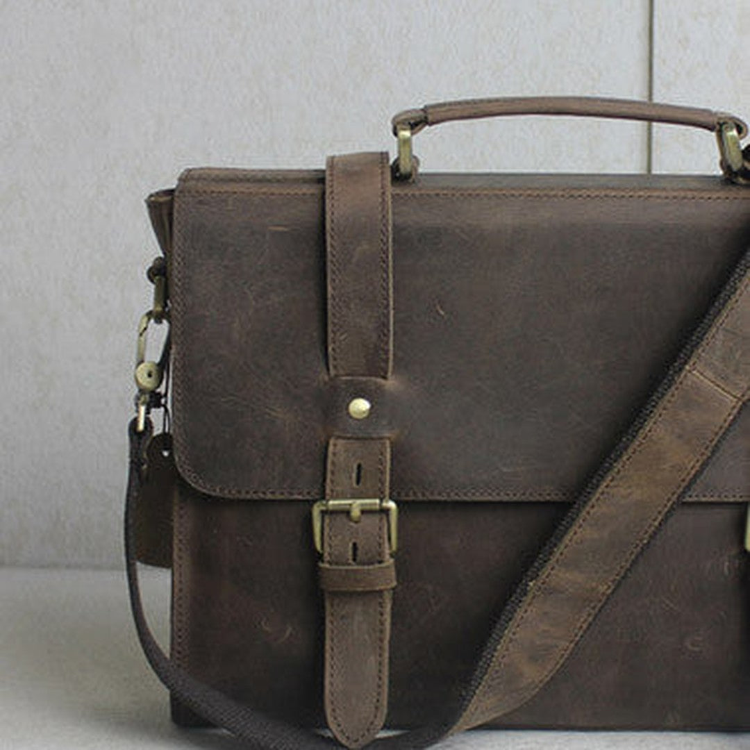 Handmade leather men Briefcase messenger coffee shoulder bag vintage bag