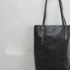 Handmade leather tote bag black coffee vintage shoulder bag shopper bag women