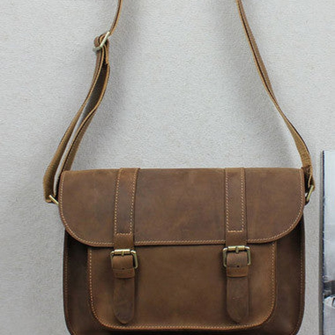 Handmade leather men Briefcase messenger coffee shoulder bag vintage bag for him