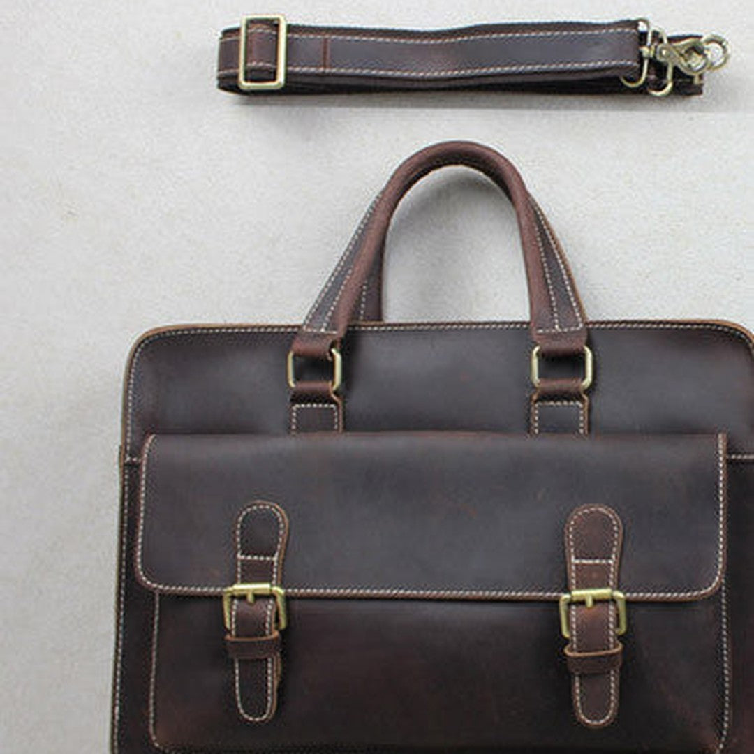 Handmade leather men Briefcase messenger dark coffee shoulder bag vintage bag