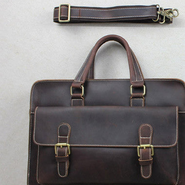 Handmade leather men Briefcase messenger dark coffee shoulder bag vintage bag