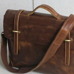 Handmade leather men Briefcase messenger dark coffee brown shoulder bag vintage bag