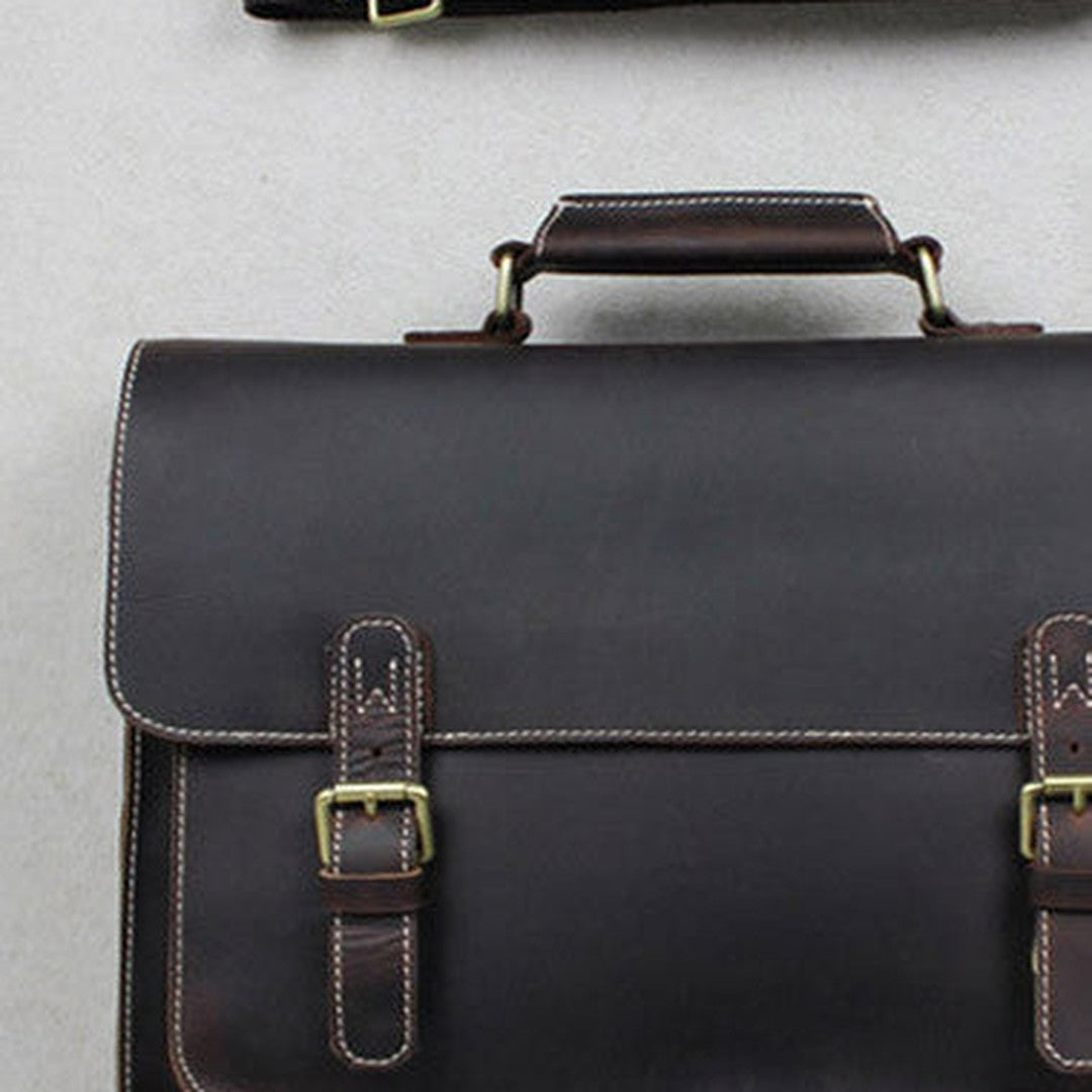 Handmade leather men Briefcase messenger dark coffee shoulder bag vintage bag