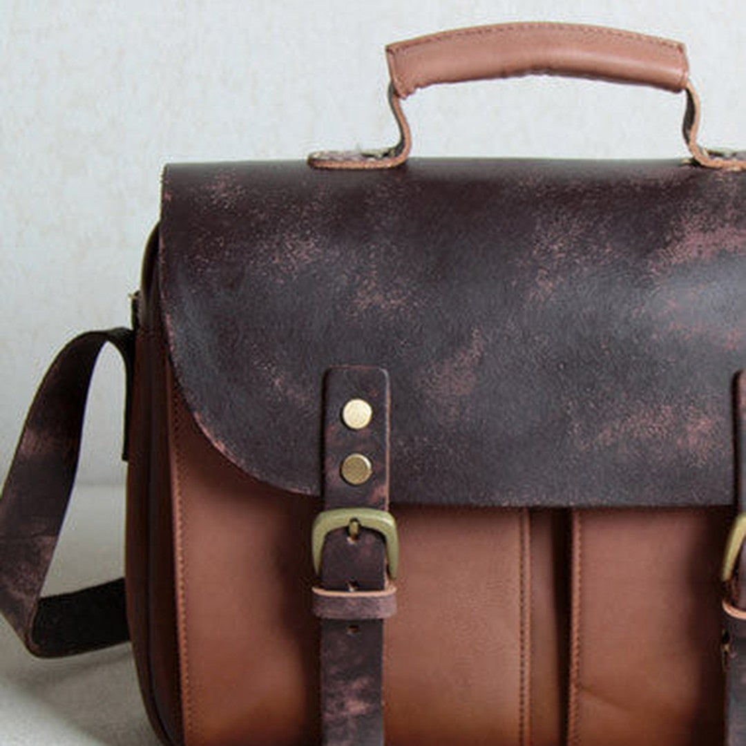 Handmade leather men Briefcase messenger Coffee Brown shoulder bag vintage bag for him