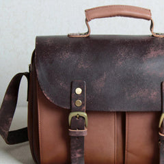 Handmade leather men Briefcase messenger Coffee Brown shoulder bag vintage bag for him