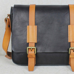 Handmade leather men Briefcase messenger black shoulder bag vintage bag for him