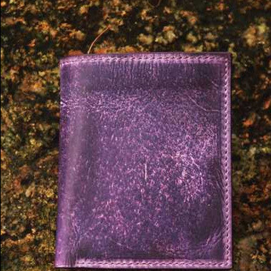 Handcraft vintage distress blue red leather hand dyed small billfold wallet for lovers