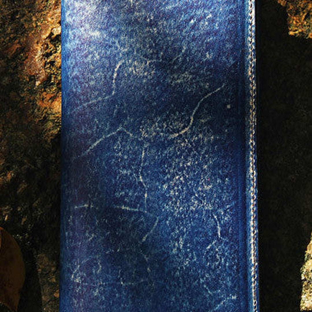 Handcraft vintage distress blue leather hand dyed long wallet for men/women